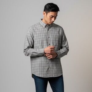 Vintage Reebok Men's Gray Plaid Button Down Shirt Golf size L